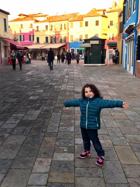 my daughter in Burano main piazza Italy