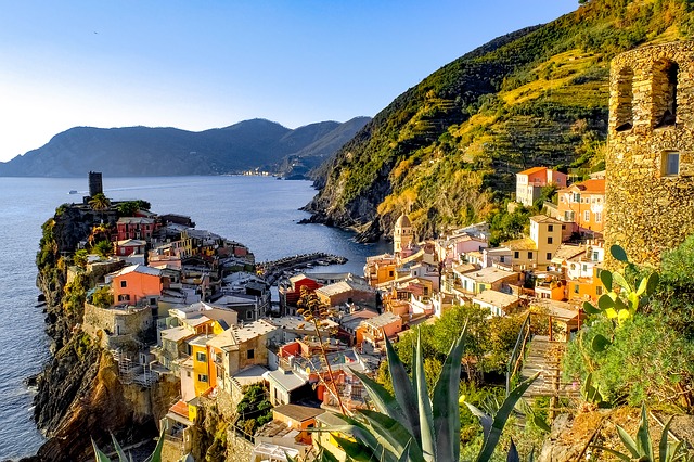 view of Cinque terre town from high trail