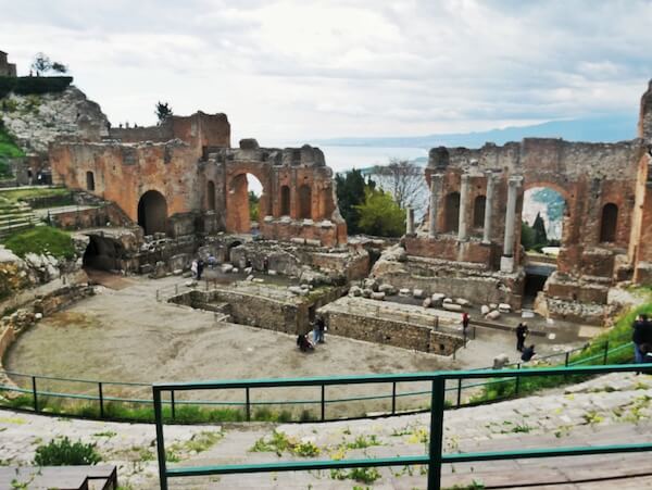 Taormina ancient theater with the background of the sea