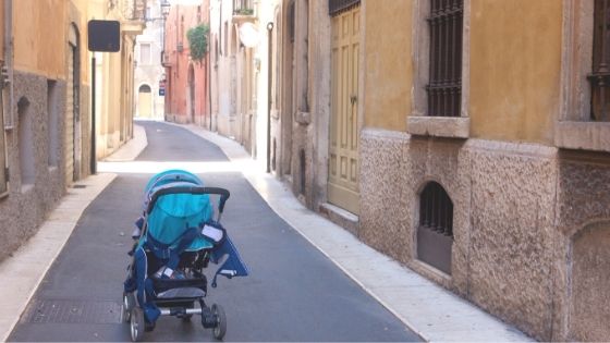stroller in Italy empty street