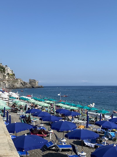 beach and Norman tower in Maiori Italy