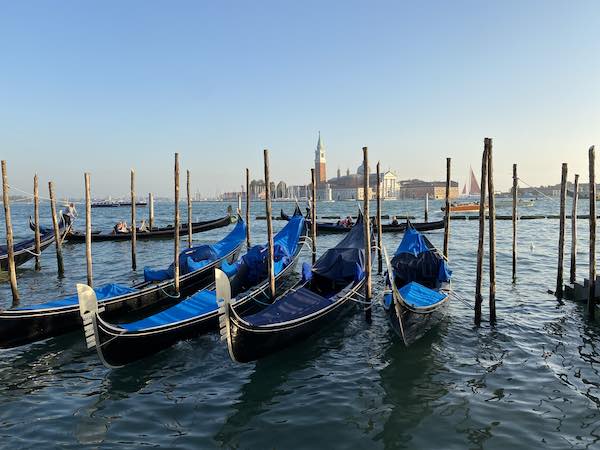 Venice gondolas with view of San Giorgio church in the background