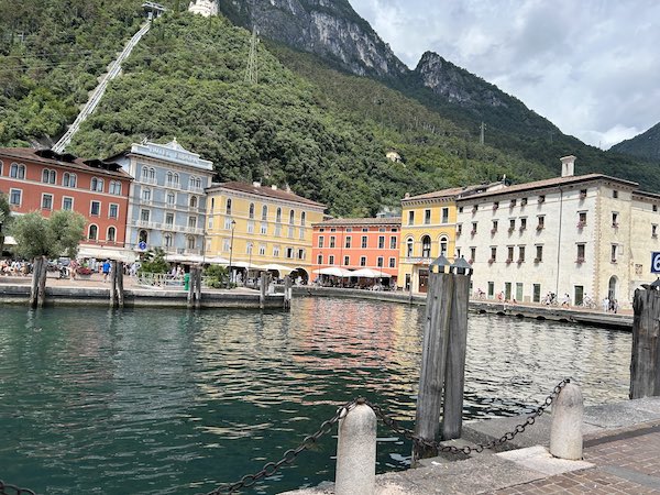 Riva del Garda harbour with colorful houses