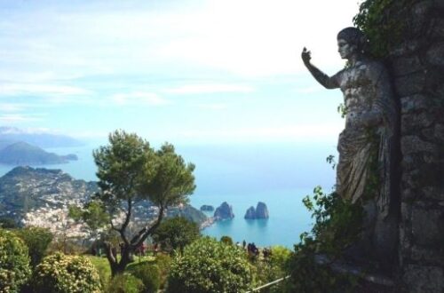 View of Capri Italy with statue on the right hand site