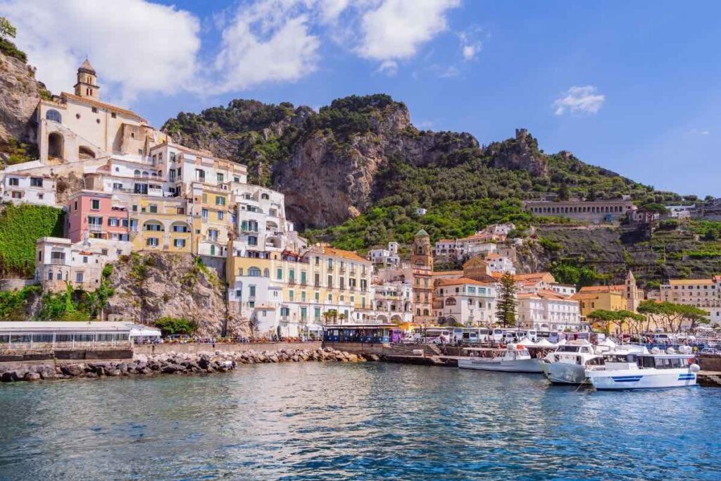 view of amalfi town from the sea