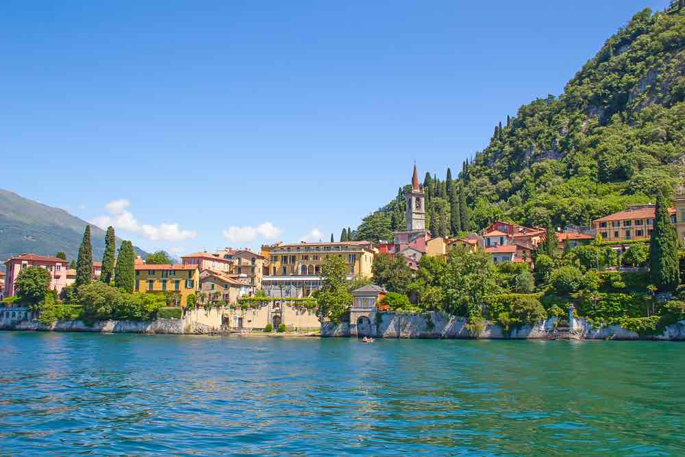 lake como with coastal village