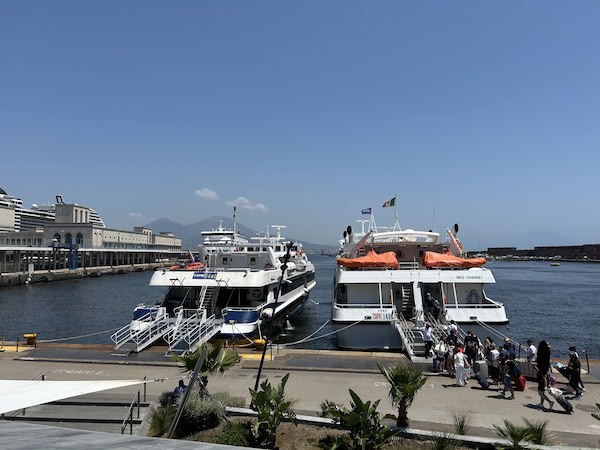 Naples ferry port, people getting on the ferry