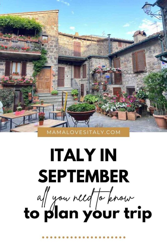 Photo of historical square in Italy with text September in Italy all you need to know to plan a trip