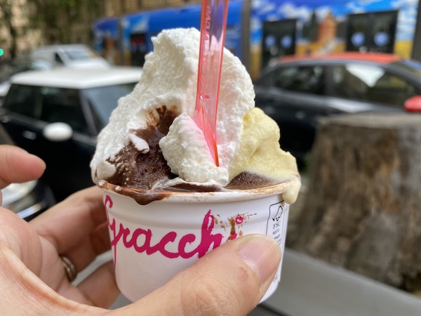 small cup of take away gelato in Rome