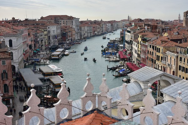 View of Grand Canal with Rialto Bridge from Venice roodtop