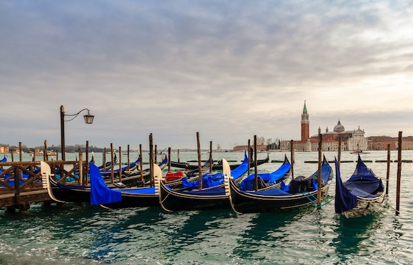 Gondolas in Venice in winter