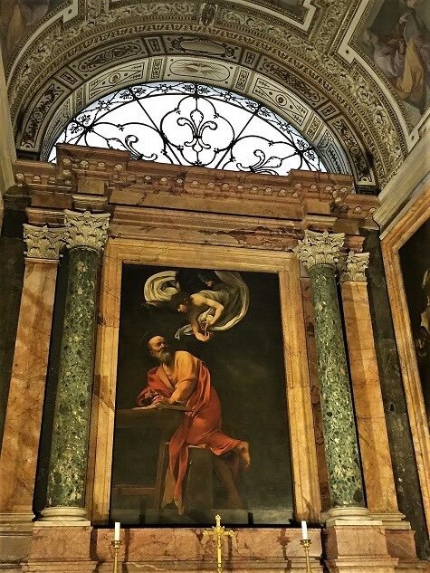 Painting by Caravaggio in San Luigi dei Francesi church in Rome Italy. 