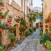 pretty street in Spello Umbra with flowers