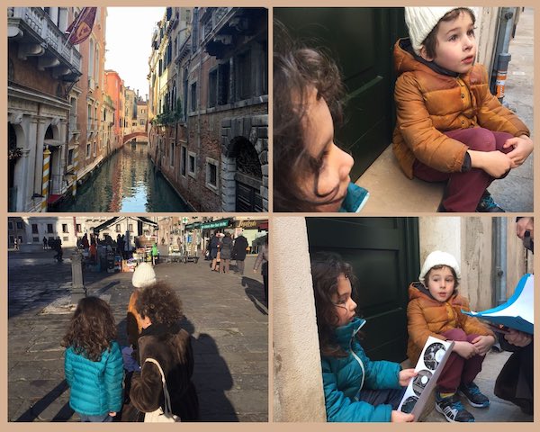 Photo collage of our kids on the Venice tour for kids by Macaco Tour