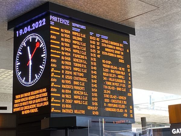 Board with departing trains in Italy Rome Termini station