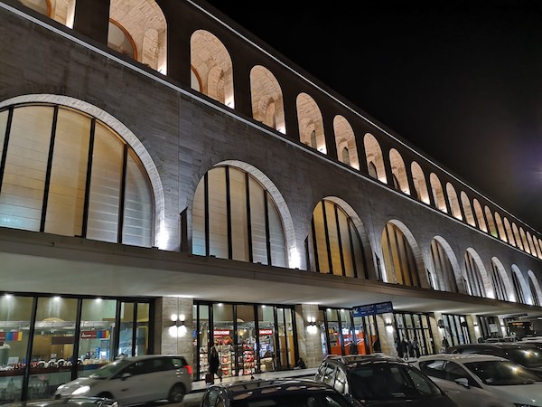 Roma Termini train statin outside at night 