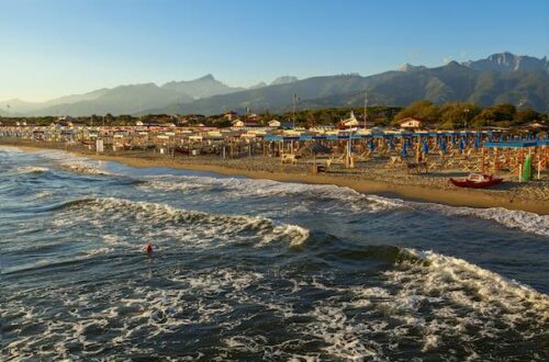 Versilia view with beach and mountains in the background