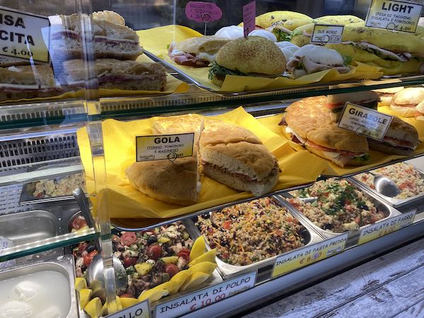 Sandwiches and cold platters at typical Italian gas station