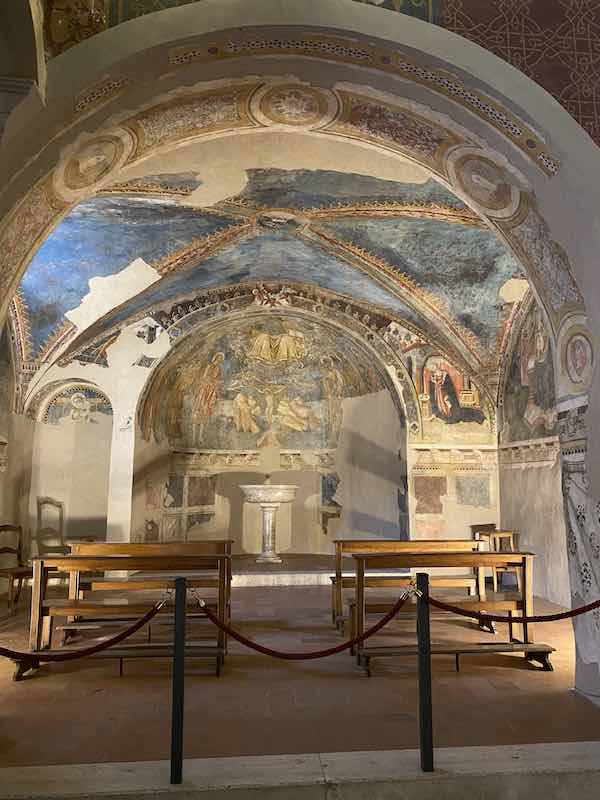 Frescoes chapel inside church in Spello Italy