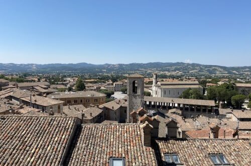 View of Gubbio Italy with tiled roofs