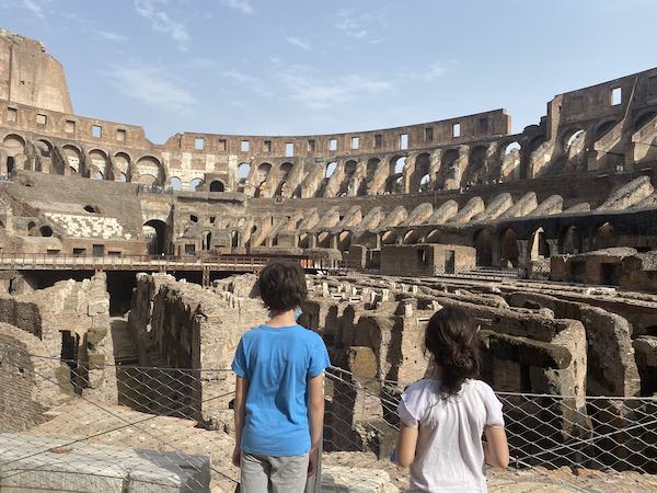 my children in Rome colosseum