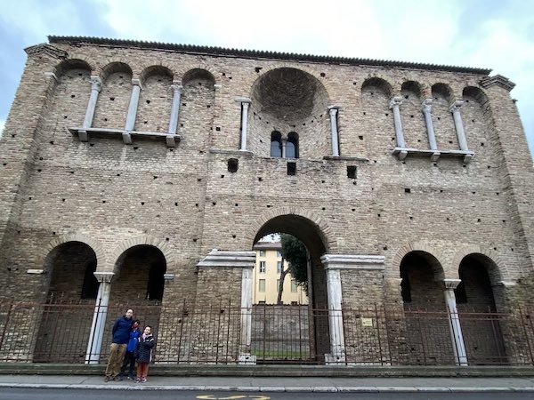 Our family in front of Palazzo di teodorico in Ravenna