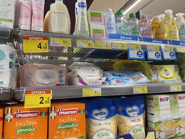 Baby product in Italy supermarket