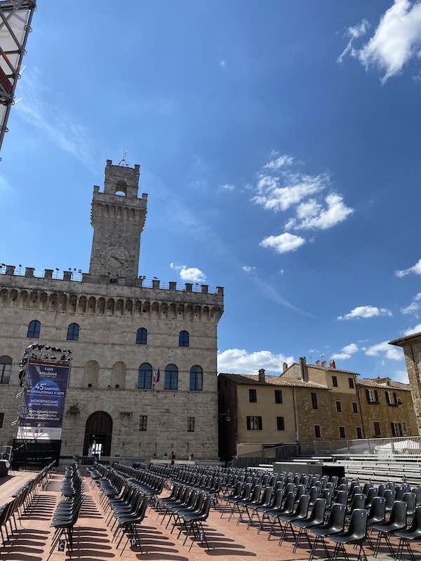 Main square in Montepulciano with chairs set for a summer event