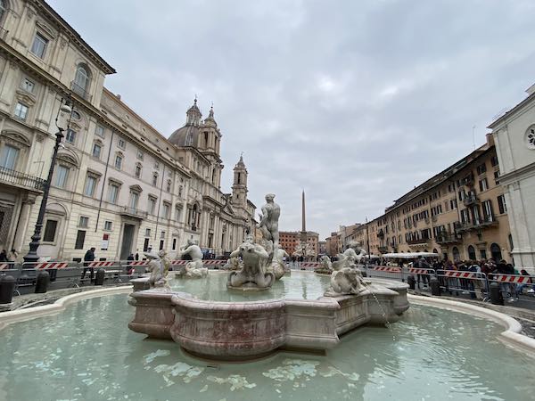 Piazza Navona in Rome in winter with grey sky