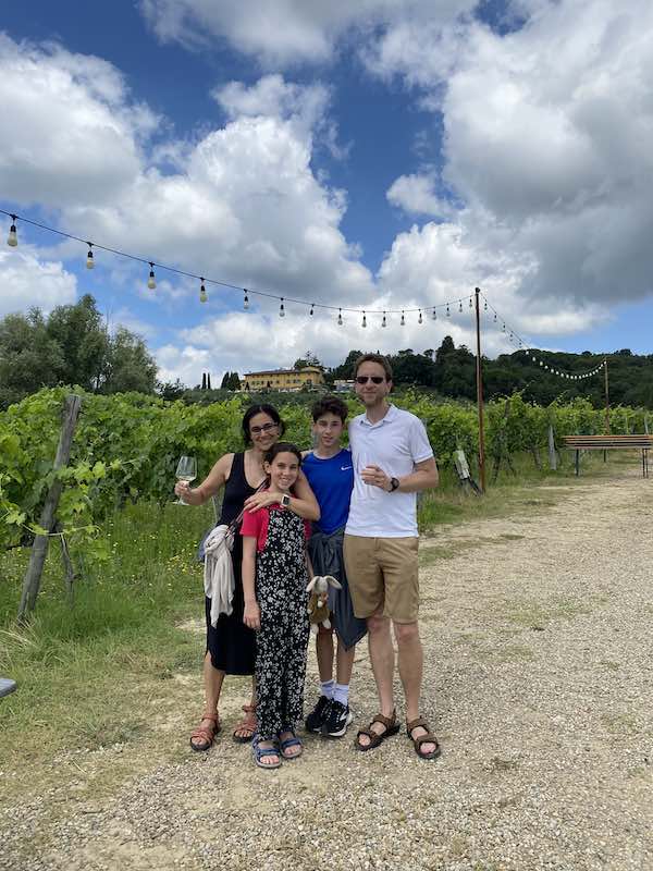 Our family on a family friendly vineyard tour in Tuscany