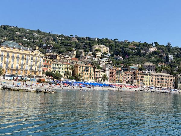 Beaches of Santa margherita Ligure seafront with umbrellas