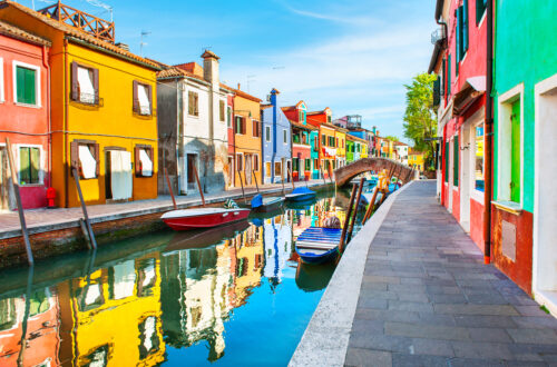 Colorful houses on a canal in Burano