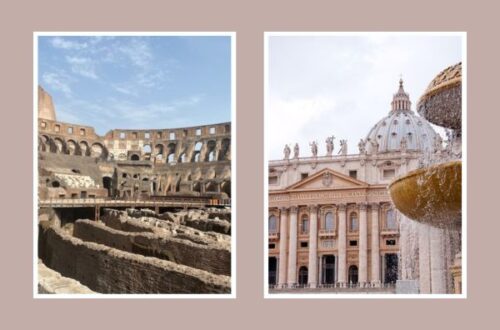 Colosseum and Vatican photos side by side