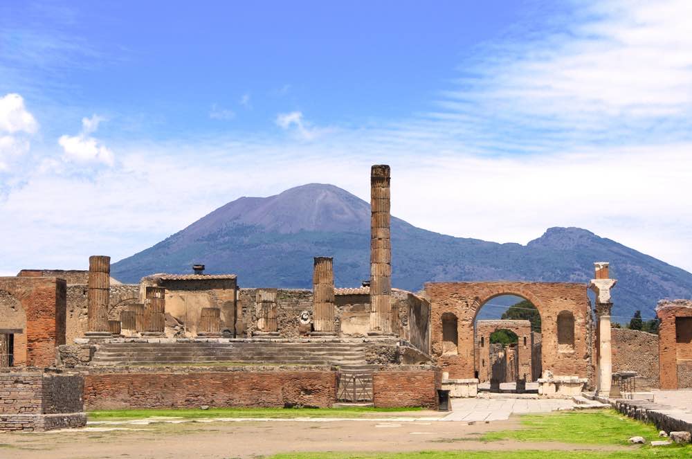 Pompeii site with Vesuvius in the background