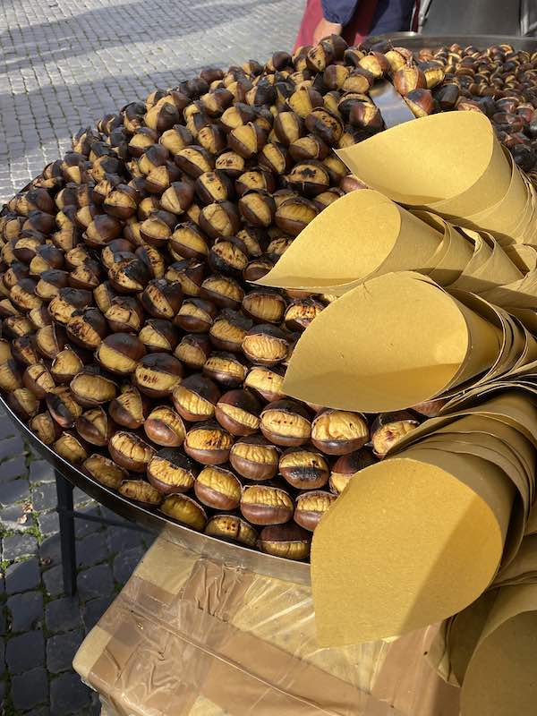 Roasted chestnut, street vendor in Italy